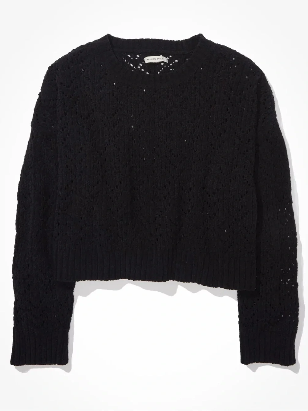 AE Cropped Pointelle Crew Neck Sweater